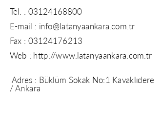 Latanya Hotel Ankara iletiim bilgileri